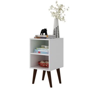 Mesa lateral  con estante, patas de madera